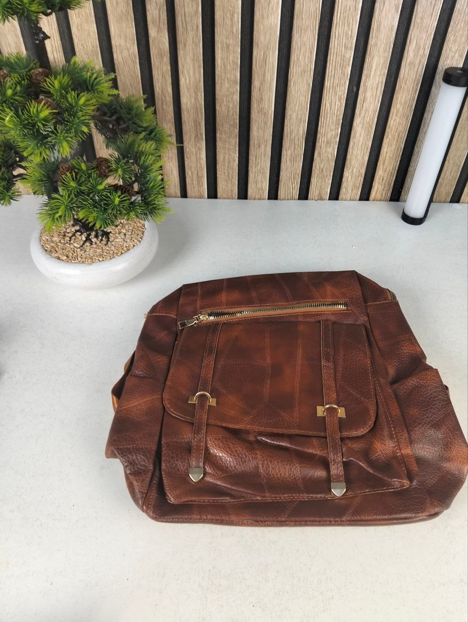 Sac à dos rétro en cuir synthétique pour femme - حقيبة ظهر نسائية من الجلد - الصورة 4