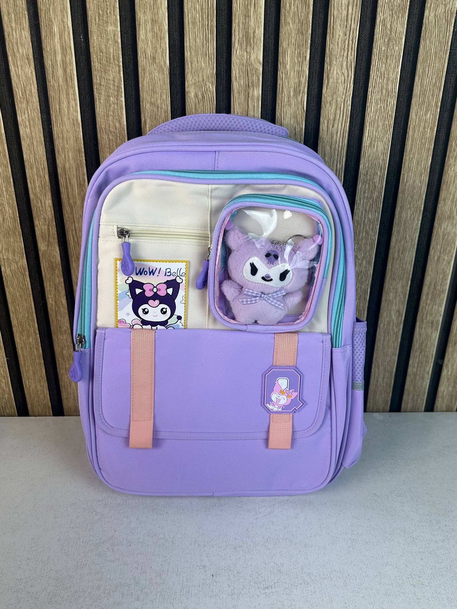 ⁦Sac à Dos Scolaire Style Kawaii Grand Volume avec Peluche Incluse Tissu Imperméable Mauve SACKDS04MV - حقيبة مدرسية بتصميم كاوايي⁩ - الصورة ⁦2⁩