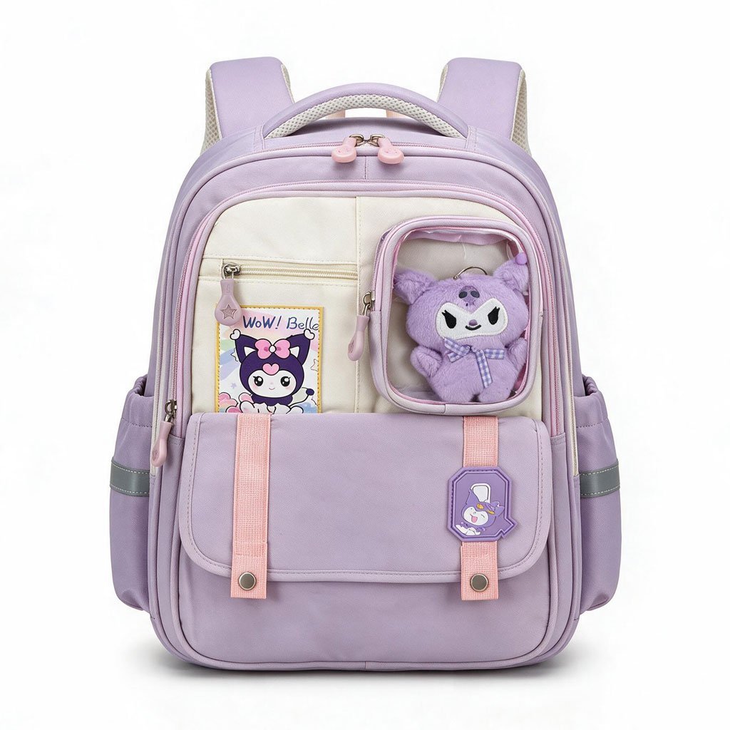Sac à Dos Scolaire Style Kawaii Grand Volume avec Peluche Incluse Tissu Imperméable Rose SACKDS04RS - حقيبة مدرسية بتصميم كاوايي