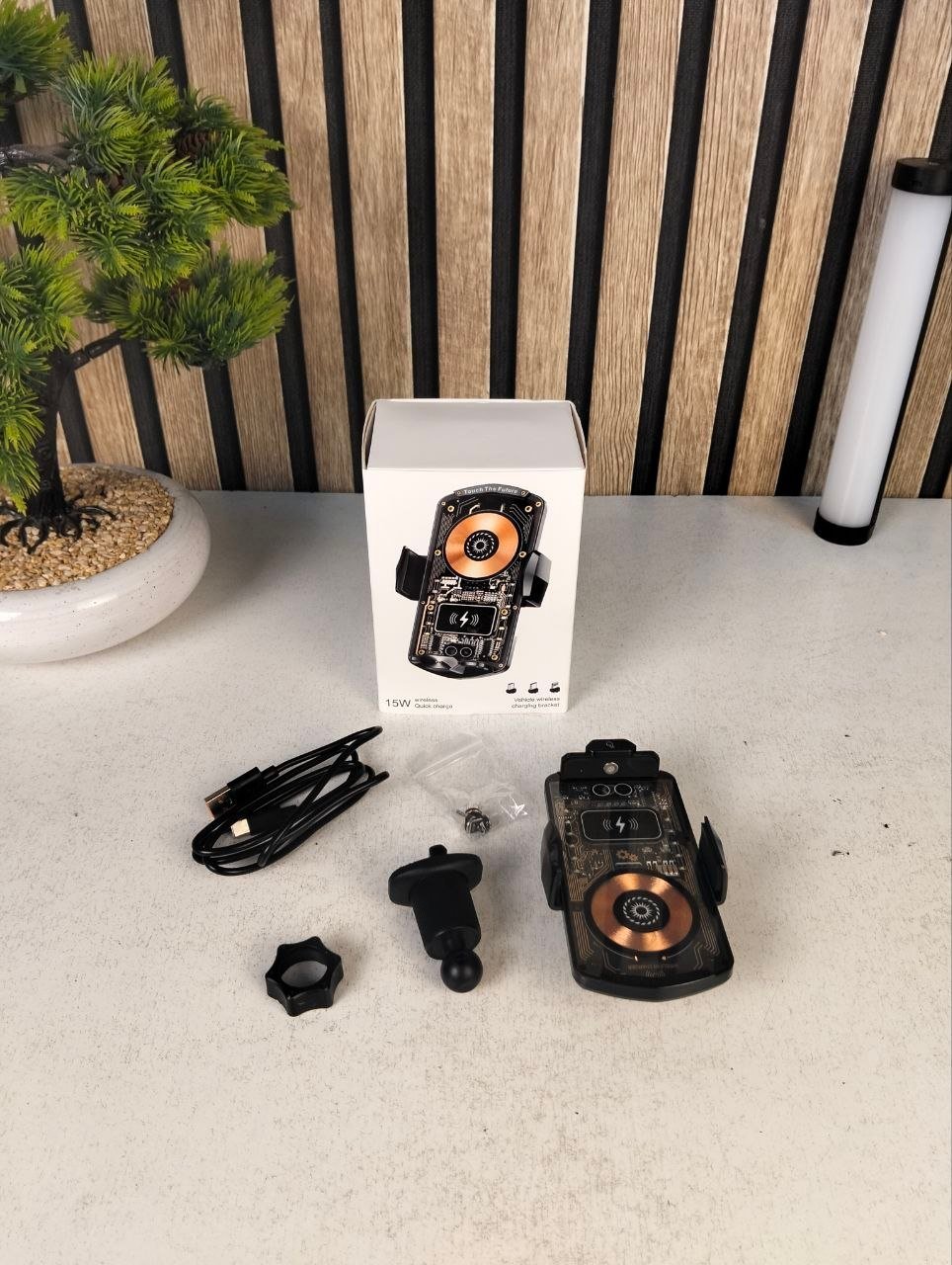 Support Auto Chargeur Sans Fil Qi 15W avec Capteur Intelligent - شاحن وحامل الهاتف اللاسلكي الذكي للسيارات - الصورة 2