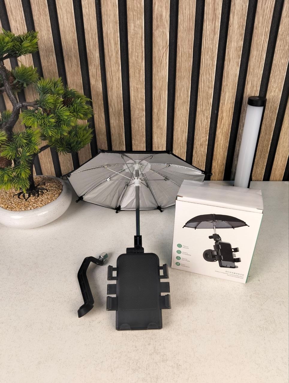 Support Téléphone Moto Avec Parapluie Intégré Protection Pluie et Soleil - حامل ومثبت الهاتف الذكي للدراجات النارية مع مظلة واقية من المطر والشمس - الصورة 2