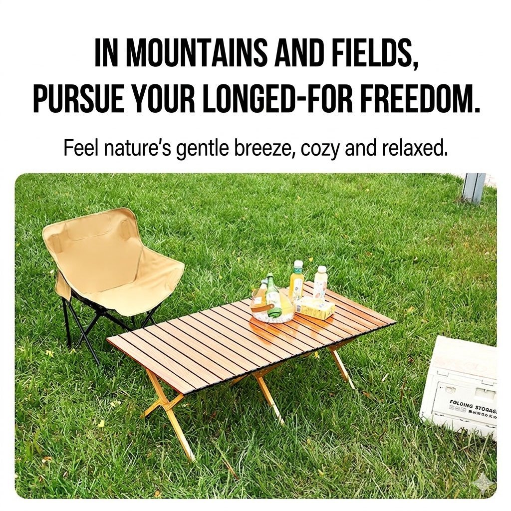 Table de Camping Pliante en Aluminium avec Design Grain de Bois - طاولة تخييم ألمنيوم قابلة للطي بتصميم خشبي - الصورة 4
