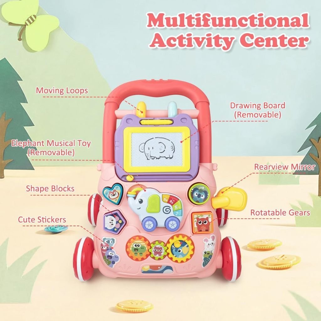 Trotteur Éducatif 2 en 1 avec Tableau de Dessin et Panneau Musical pour Bébé – مشاية تعليمية 2 في 1 مع لوحة رسم ولوحة موسيقية للأطفال - الصورة 6