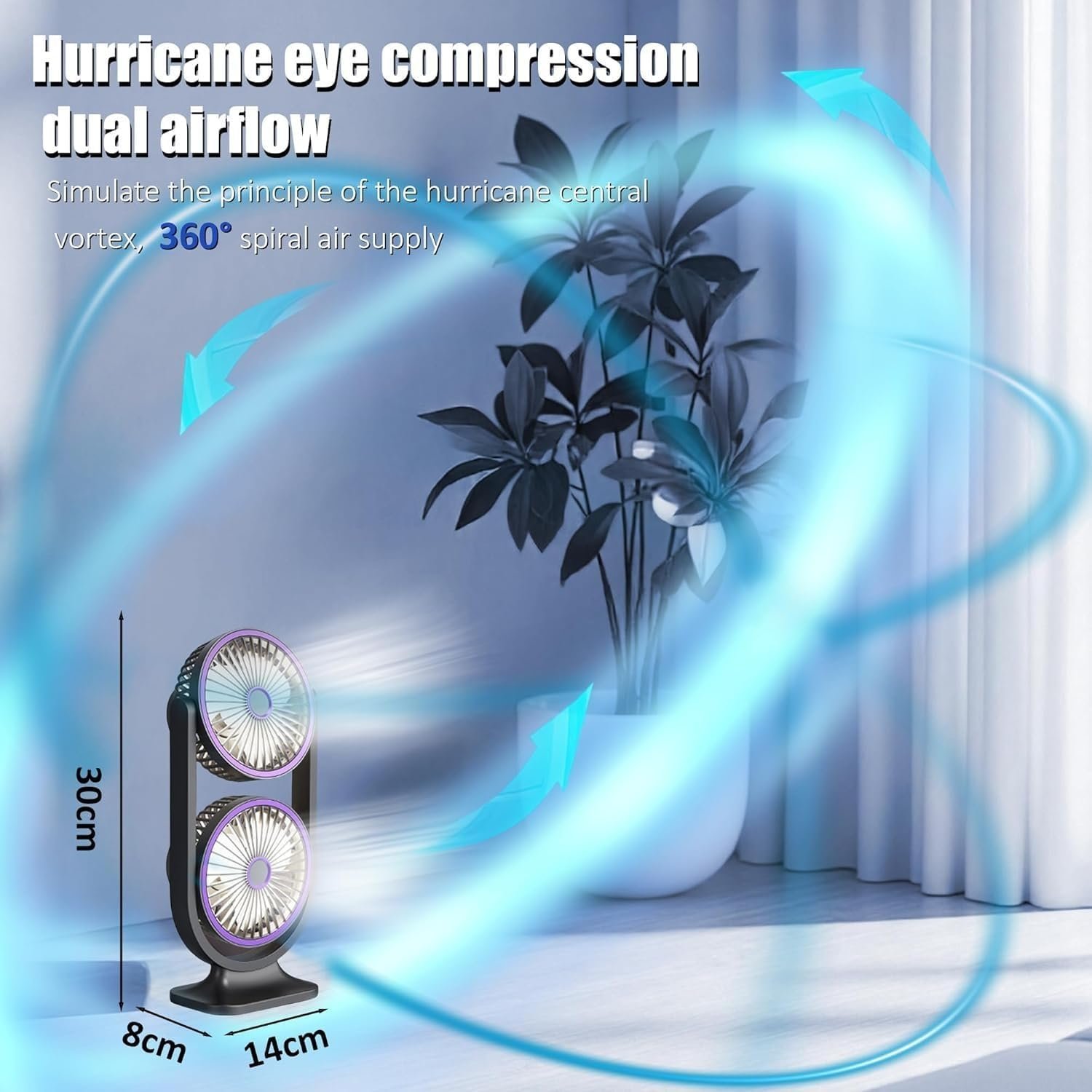 Ventilateur de Bureau Double Tête Rechargeable USB - مروحة المكتب المكتبية المزدوجة بـ 3 سرعات - الصورة 10