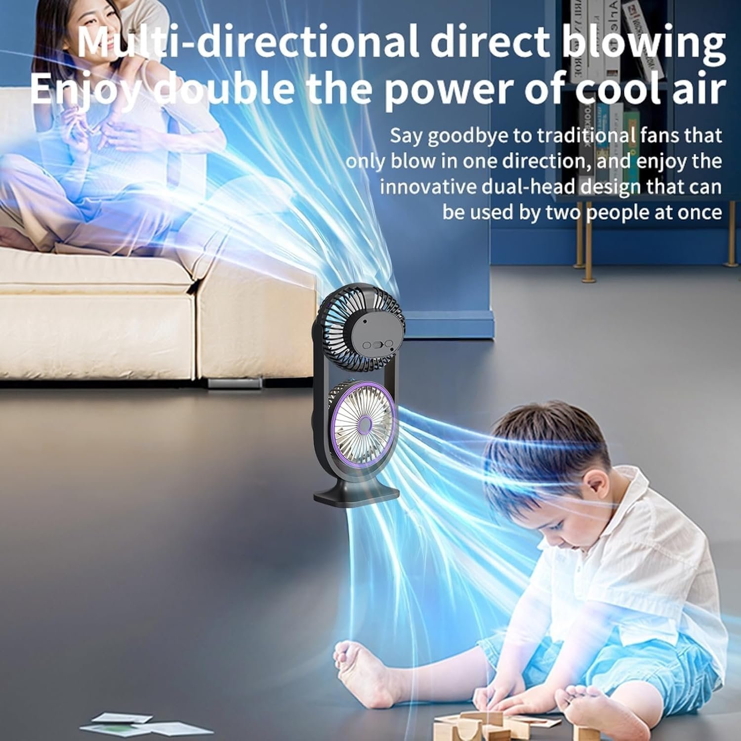 Ventilateur de Bureau Double Tête Rechargeable USB - مروحة المكتب المكتبية المزدوجة بـ 3 سرعات - الصورة 5