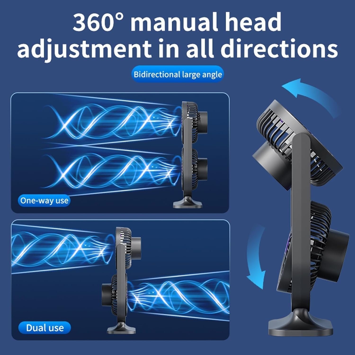 Ventilateur de Bureau Double Tête Rechargeable USB - مروحة المكتب المكتبية المزدوجة بـ 3 سرعات - الصورة 7