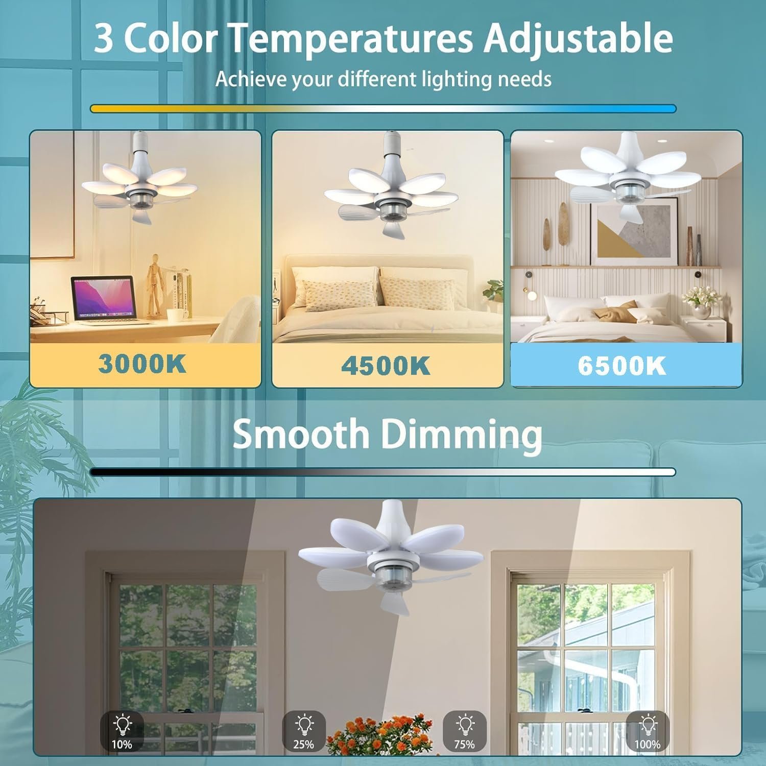 ⁦Ventilateur de Plafond Lumineux à Douille avec Télécommande - مروحة السقف الذكية 2 في 1 مع إضاءة قوية بقاعدة⁩ - الصورة ⁦3⁩