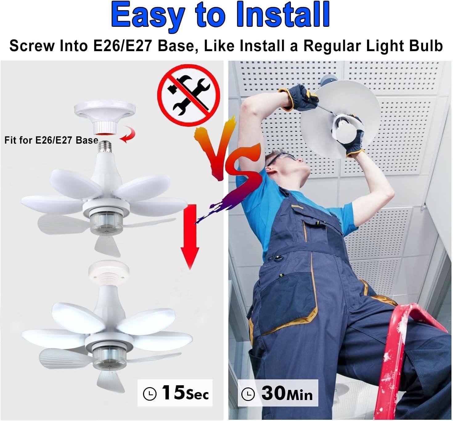 ⁦Ventilateur de Plafond Lumineux à Douille avec Télécommande - مروحة السقف الذكية 2 في 1 مع إضاءة قوية بقاعدة⁩ - الصورة ⁦4⁩