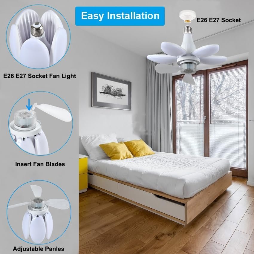 ⁦Ventilateur de Plafond Lumineux à Douille avec Télécommande - مروحة السقف الذكية 2 في 1 مع إضاءة قوية بقاعدة⁩ - الصورة ⁦5⁩