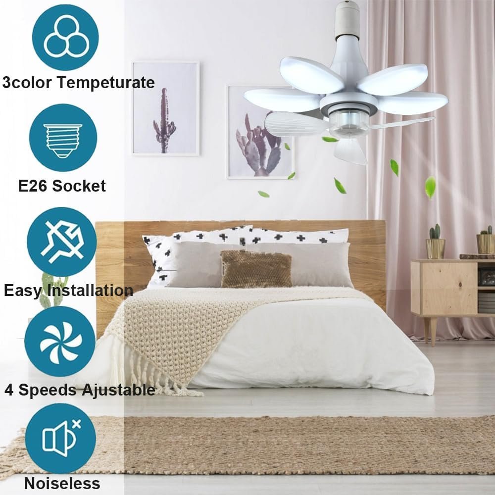 ⁦Ventilateur de Plafond Lumineux à Douille avec Télécommande - مروحة السقف الذكية 2 في 1 مع إضاءة قوية بقاعدة⁩ - الصورة ⁦6⁩