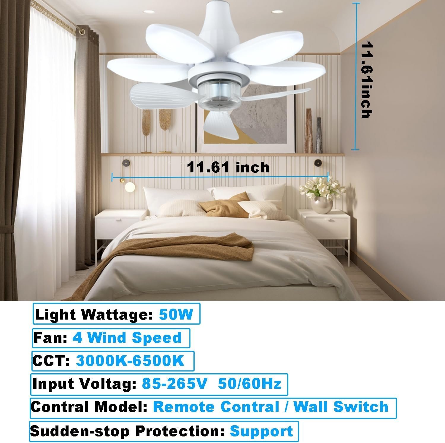 ⁦Ventilateur de Plafond Lumineux à Douille avec Télécommande - مروحة السقف الذكية 2 في 1 مع إضاءة قوية بقاعدة⁩ - الصورة ⁦7⁩