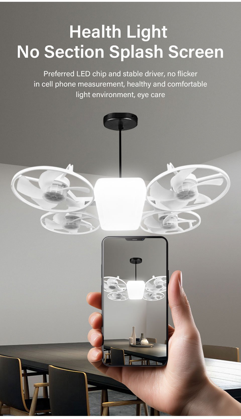 Ventilateur de Plafond Lumineux Design Drone E27 avec Télécommande - مروحة إضاءة ذكية بتصميم طائرة درون مع يد تحكم - الصورة 11
