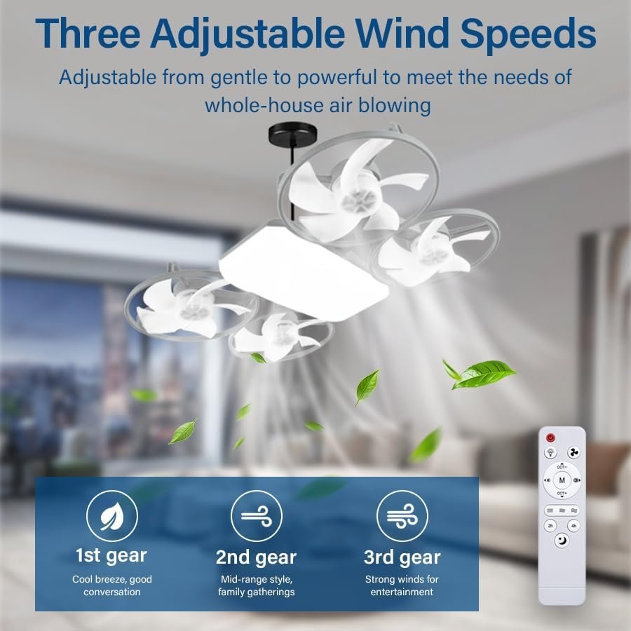 Ventilateur de Plafond Lumineux Design Drone E27 avec Télécommande - مروحة إضاءة ذكية بتصميم طائرة درون مع يد تحكم - الصورة 2