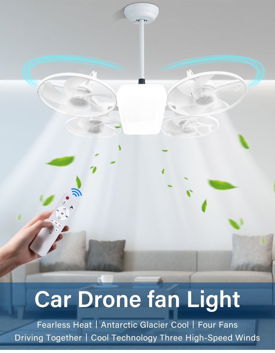 Ventilateur de Plafond Lumineux Design Drone E27 avec Télécommande - مروحة إضاءة ذكية بتصميم طائرة درون مع يد تحكم - الصورة 7