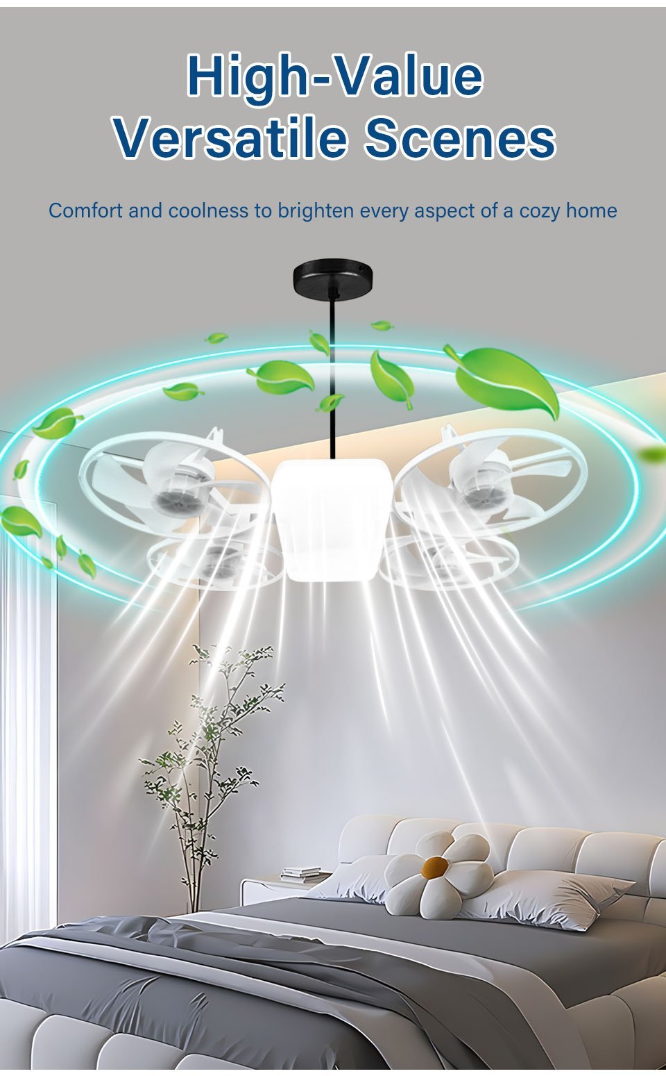 Ventilateur de Plafond Lumineux Design Drone E27 avec Télécommande - مروحة إضاءة ذكية بتصميم طائرة درون مع يد تحكم - الصورة 9