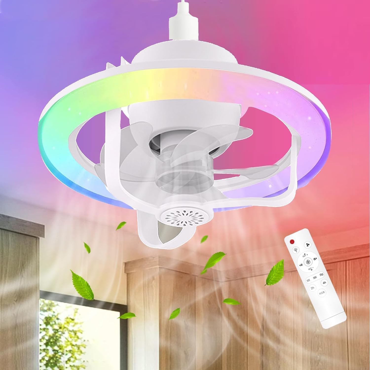 Ventilateur de Plafond Lumineux E27 avec Éclairage RGB et Télécommande - مروحة السقف الذكية إضاءة ملونة مع ريموت
