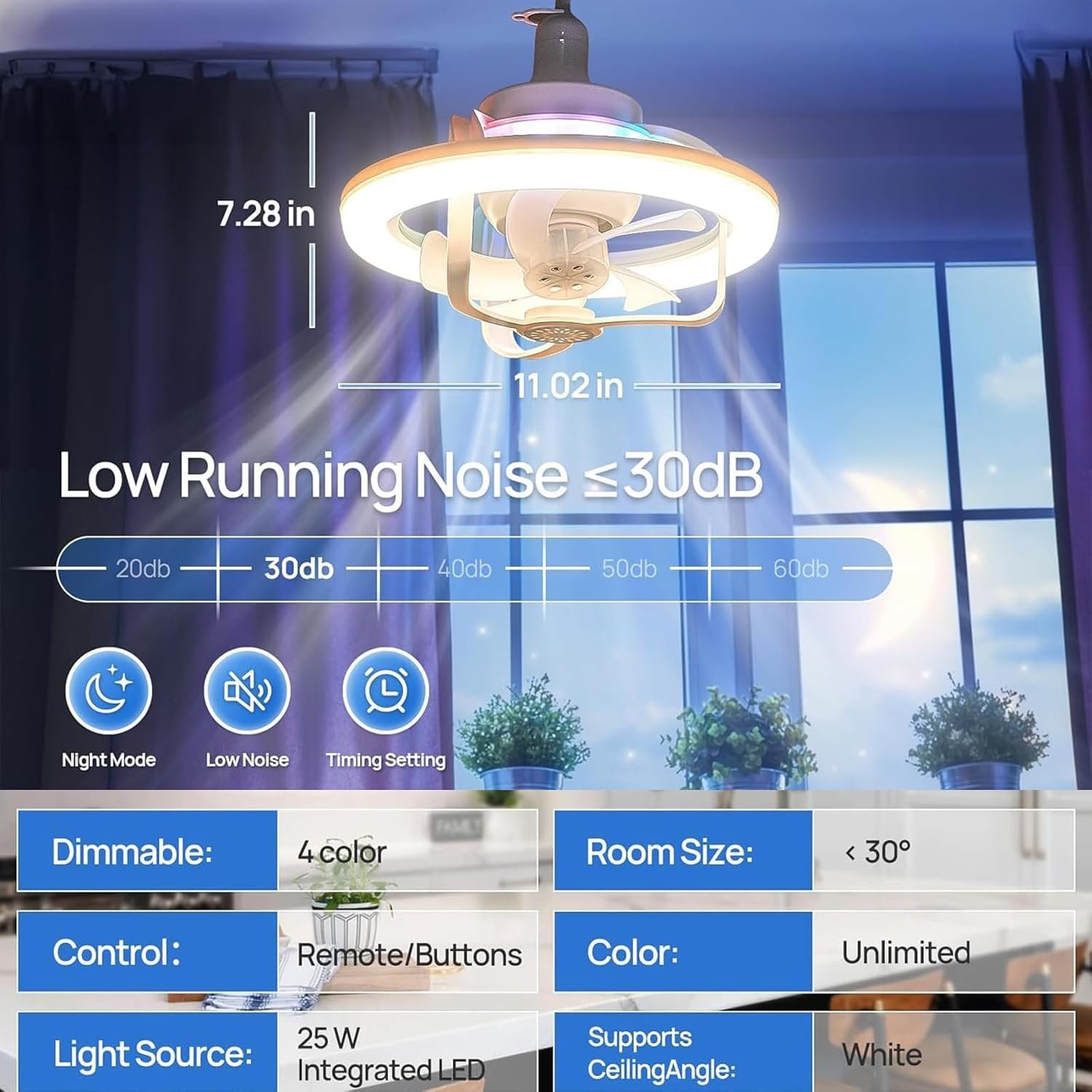 ⁦Ventilateur de Plafond Lumineux E27 avec Éclairage RGB et Télécommande - مروحة السقف الذكية إضاءة ملونة مع ريموت⁩ - الصورة ⁦12⁩