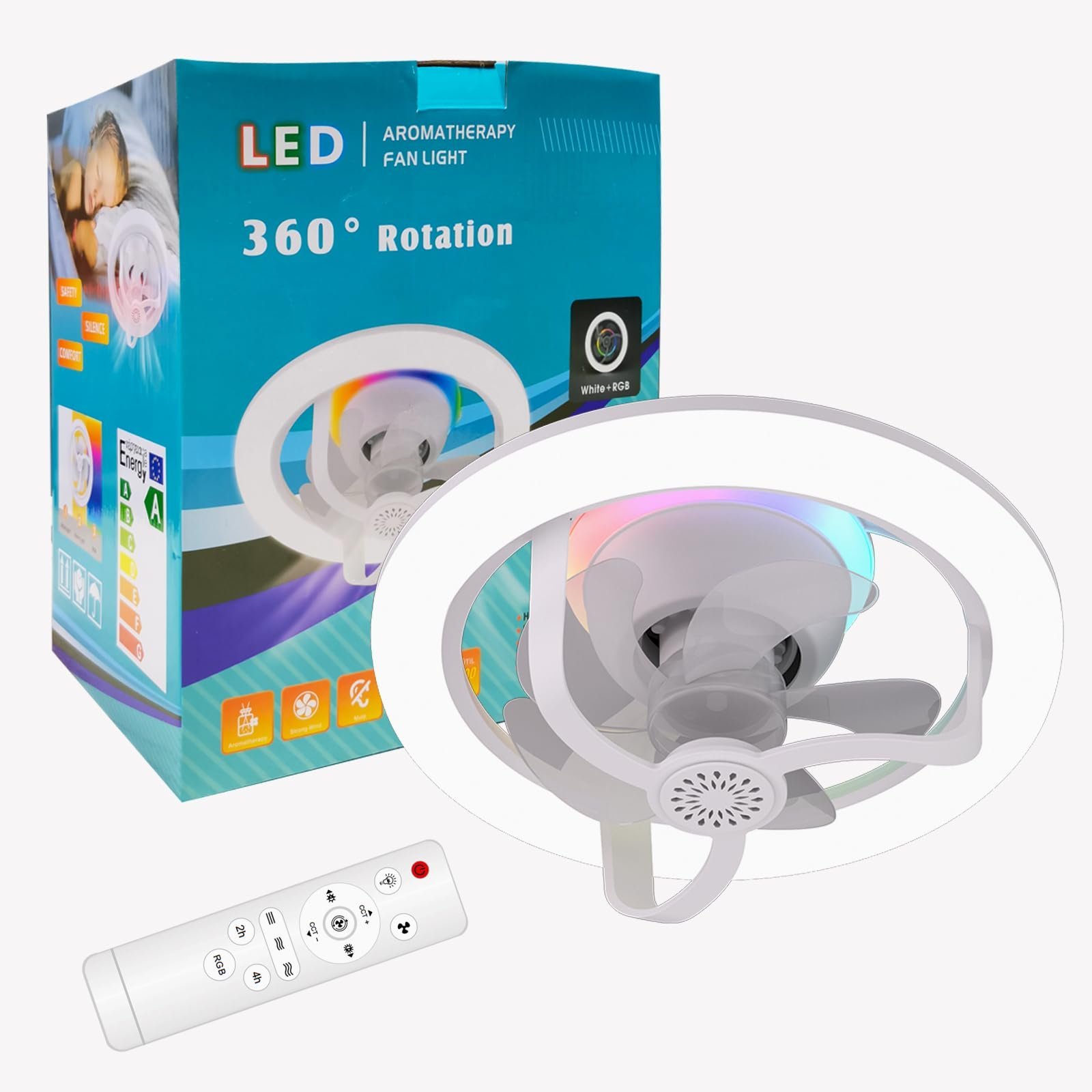 ⁦Ventilateur de Plafond Lumineux E27 avec Éclairage RGB et Télécommande - مروحة السقف الذكية إضاءة ملونة مع ريموت⁩ - الصورة ⁦2⁩