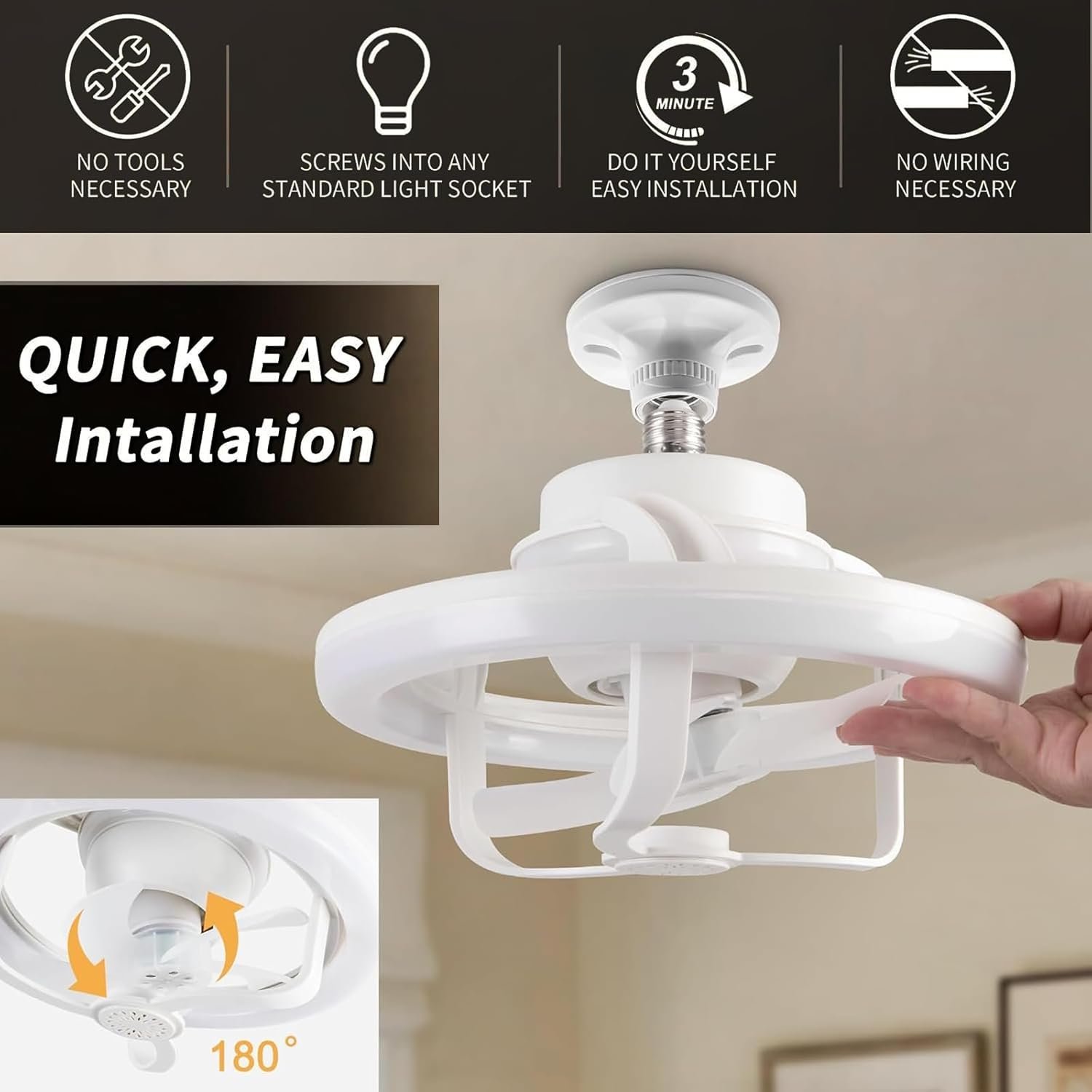 ⁦Ventilateur de Plafond Lumineux E27 avec Éclairage RGB et Télécommande - مروحة السقف الذكية إضاءة ملونة مع ريموت⁩ - الصورة ⁦4⁩