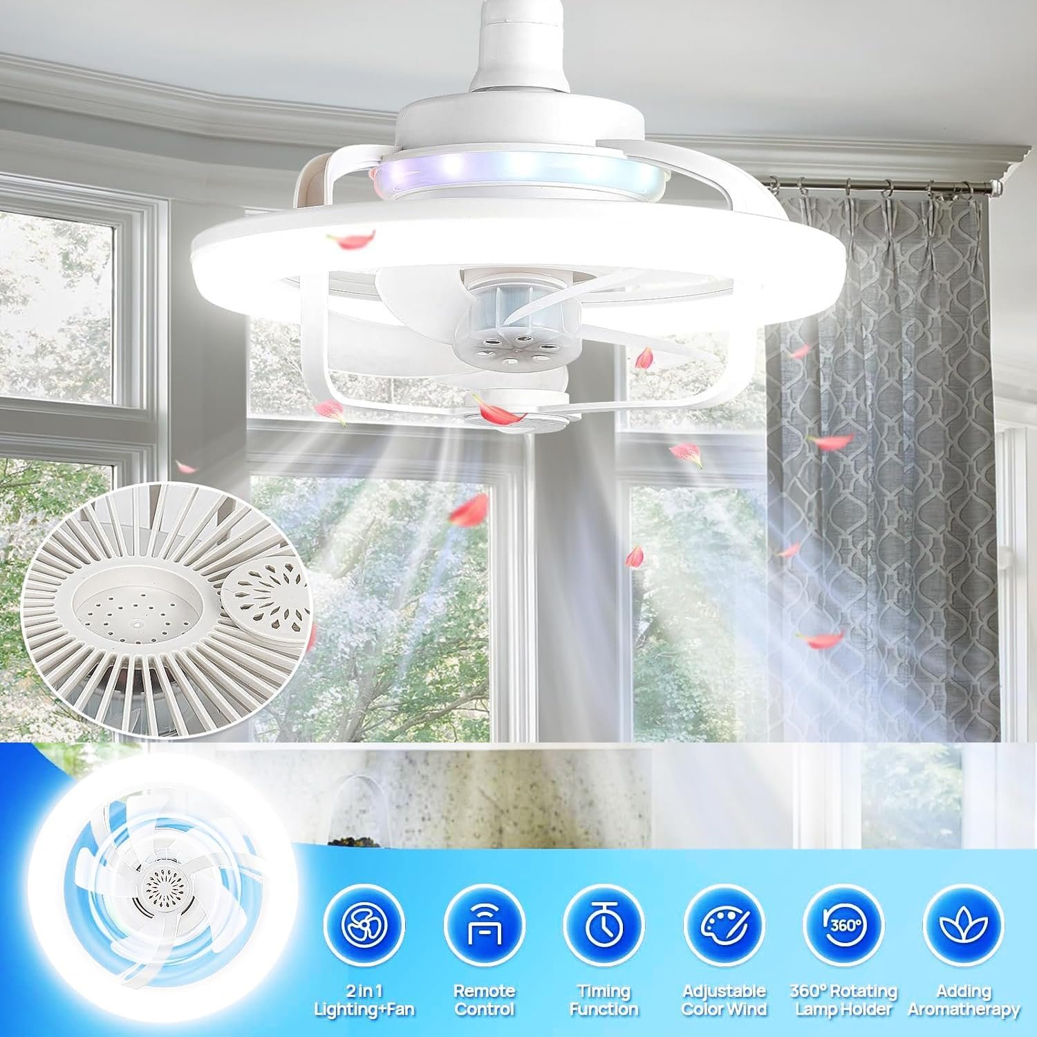 ⁦Ventilateur de Plafond Lumineux E27 avec Éclairage RGB et Télécommande - مروحة السقف الذكية إضاءة ملونة مع ريموت⁩ - الصورة ⁦8⁩