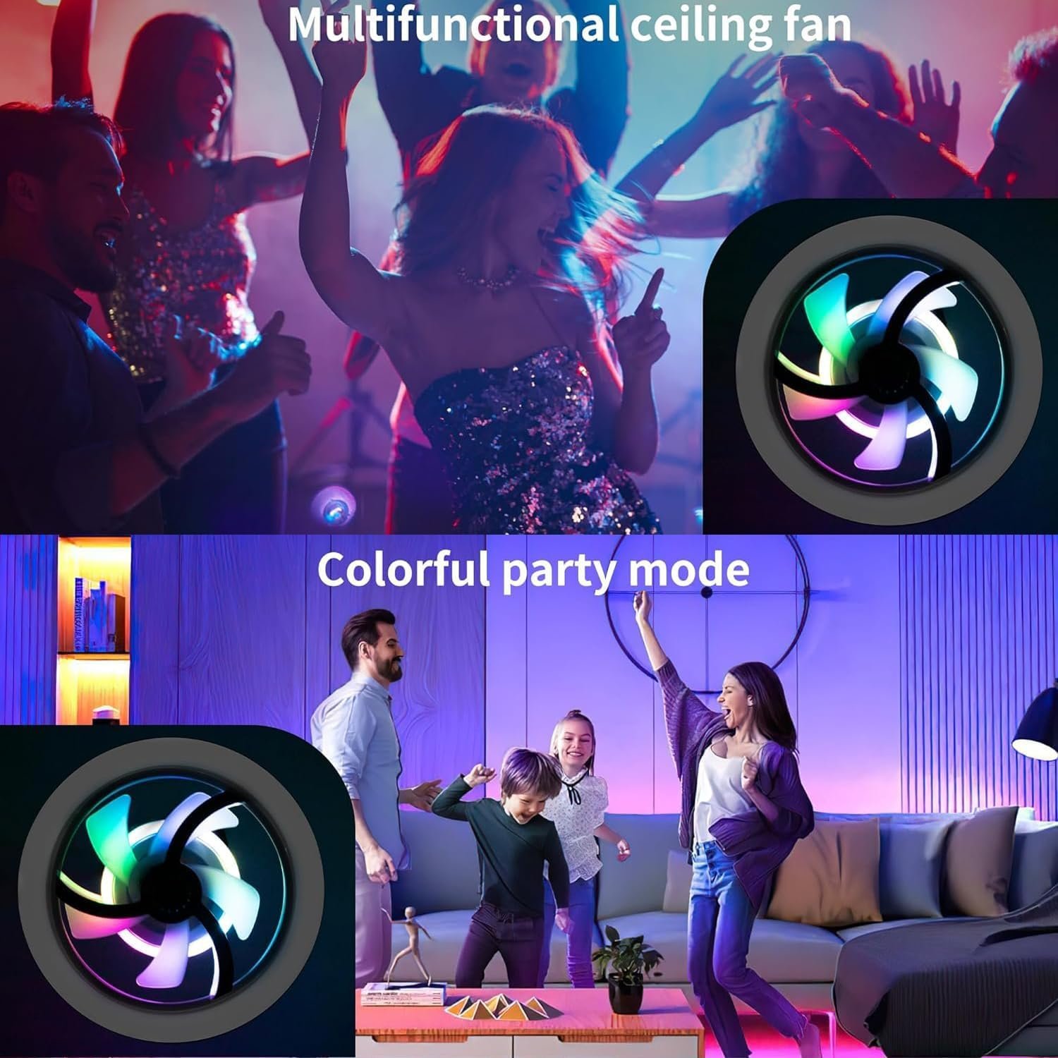 ⁦Ventilateur de Plafond Lumineux E27 avec Éclairage RGB et Télécommande - مروحة السقف الذكية إضاءة ملونة مع ريموت⁩ - الصورة ⁦9⁩