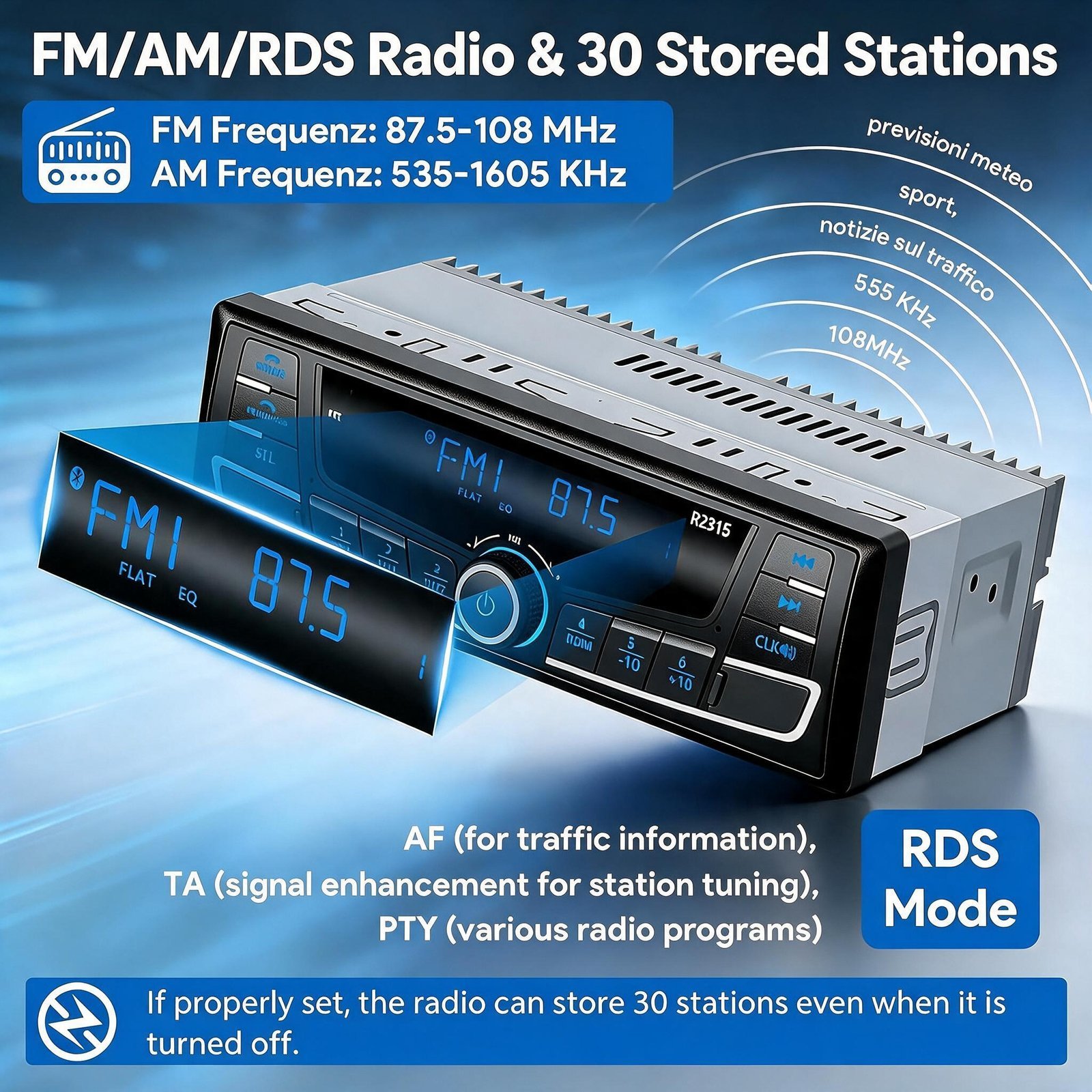 ⁦Autoradio Bluetooth 1-DIN avec Égaliseur DSP et Éclairage 7 Couleurs SP0707 - راديو سيارة بلوتوث مع ميزان صوت وإضاءة 7 ألوان⁩ - الصورة ⁦8⁩