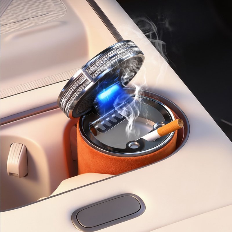 Cen-drier de Voiture de Luxe avec Doublure en Céramique et Lumière LED - منفضة سج-ائر فاخرة للسيارة ببطانة سيراميك وإضاءة - الصورة 7