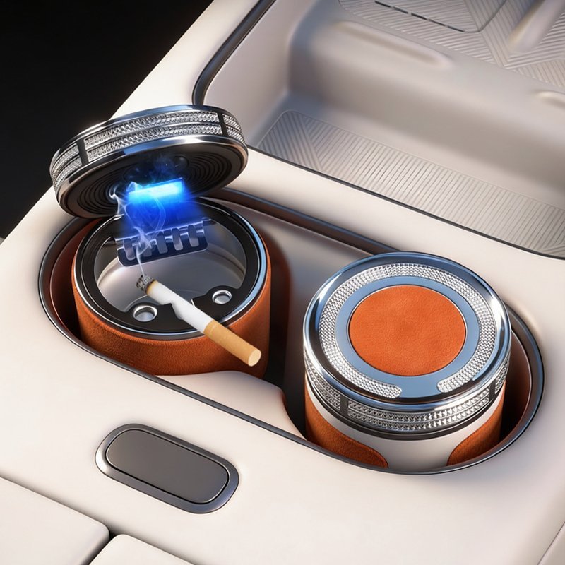 Cen-drier de Voiture de Luxe avec Doublure en Céramique et Lumière LED - منفضة سج-ائر فاخرة للسيارة ببطانة سيراميك وإضاءة - الصورة 8