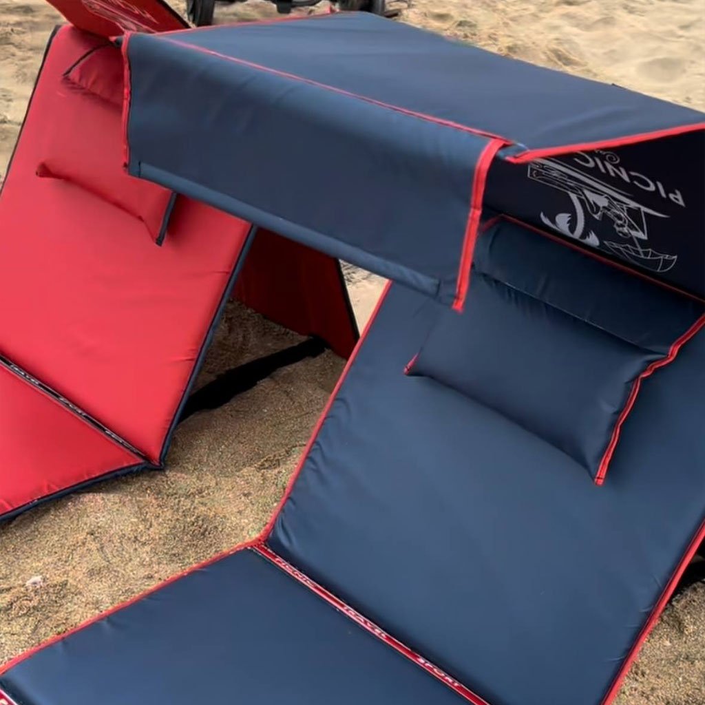 Chaise Longue de Plage Pliable avec Pare-Soleil et Oreiller Intégré - كرسي شاطئ قابل للطي مع مظلة شمسية ووسادة مدمجة - الصورة 2