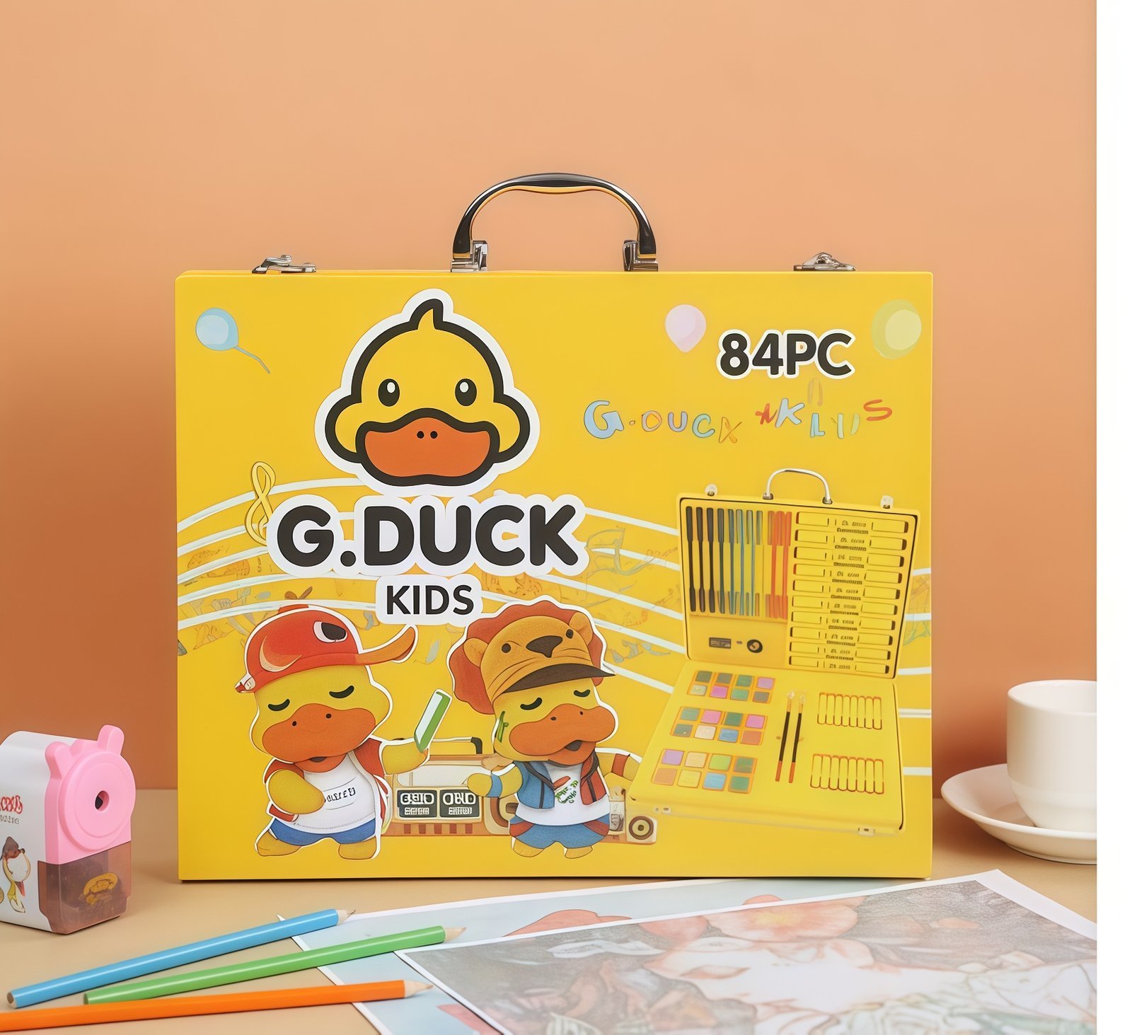 Coffret d'Art Peinture et Coloriage pour Enfants Mallette Canard Jaune - علبة أدوات الرسم والتلوين للأطفال مع حقيبة - الصورة 6