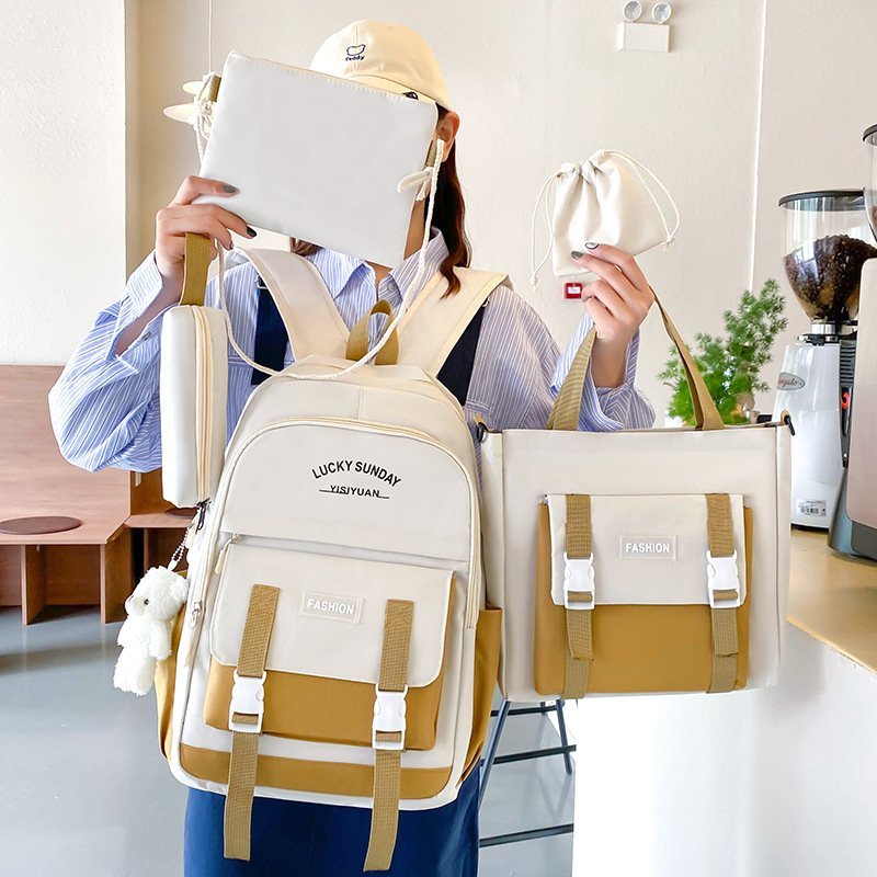 ⁦Ensemble de sacs à dos Kawai pour adolescents 5Pcs YISIYUAN V2 Beige – محفظة 5 قطع كاواي للبنات⁩ - الصورة ⁦3⁩