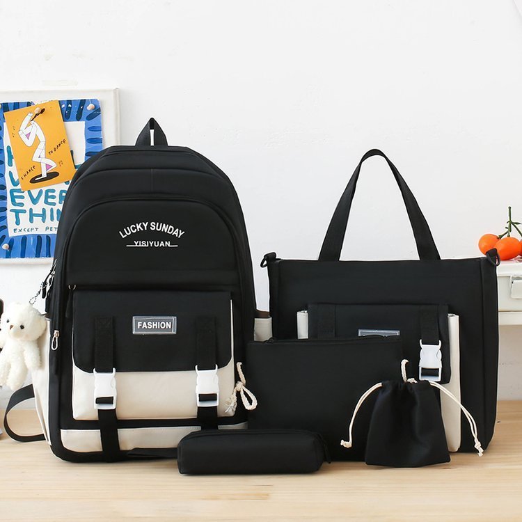 ⁦Ensemble de sacs à dos Kawai pour adolescents 5Pcs YISIYUAN V2 Noir et Blanc – محفظة 5 قطع كاواي للبنات⁩ - الصورة ⁦3⁩