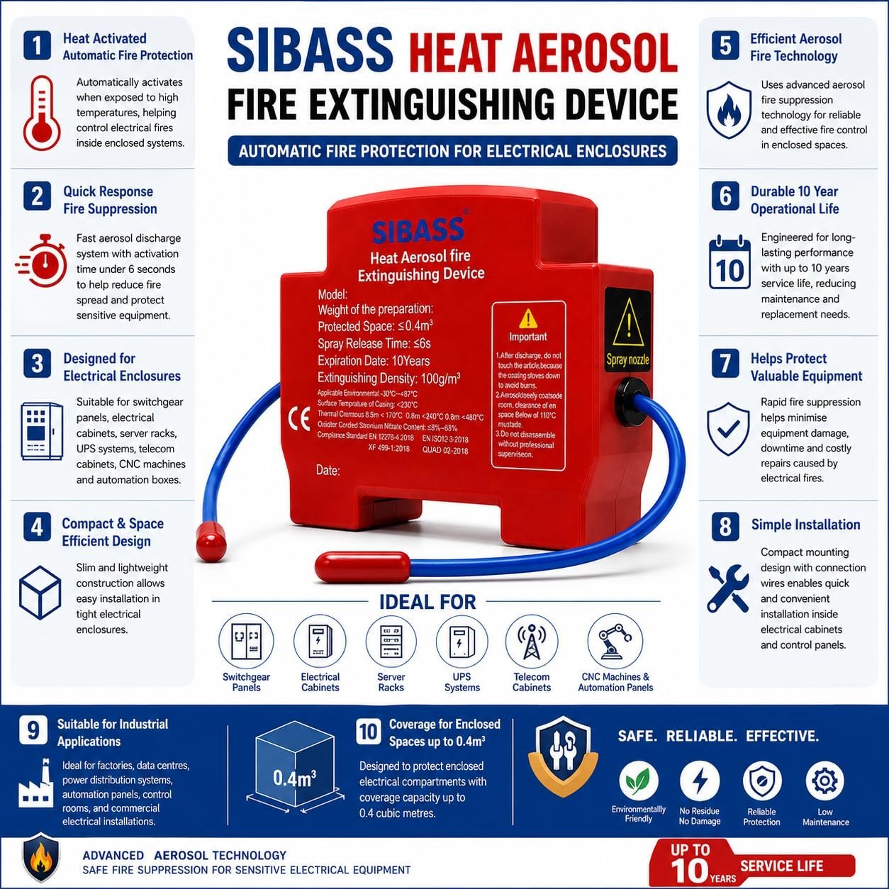 Extincteur Aérosol Automatique pour Armoires Électriques Activation Thermique 20G- جهاز إطفاء الحريق الهوائي الأوتوماتيكي للخزانات الكهربائية - الصورة 15