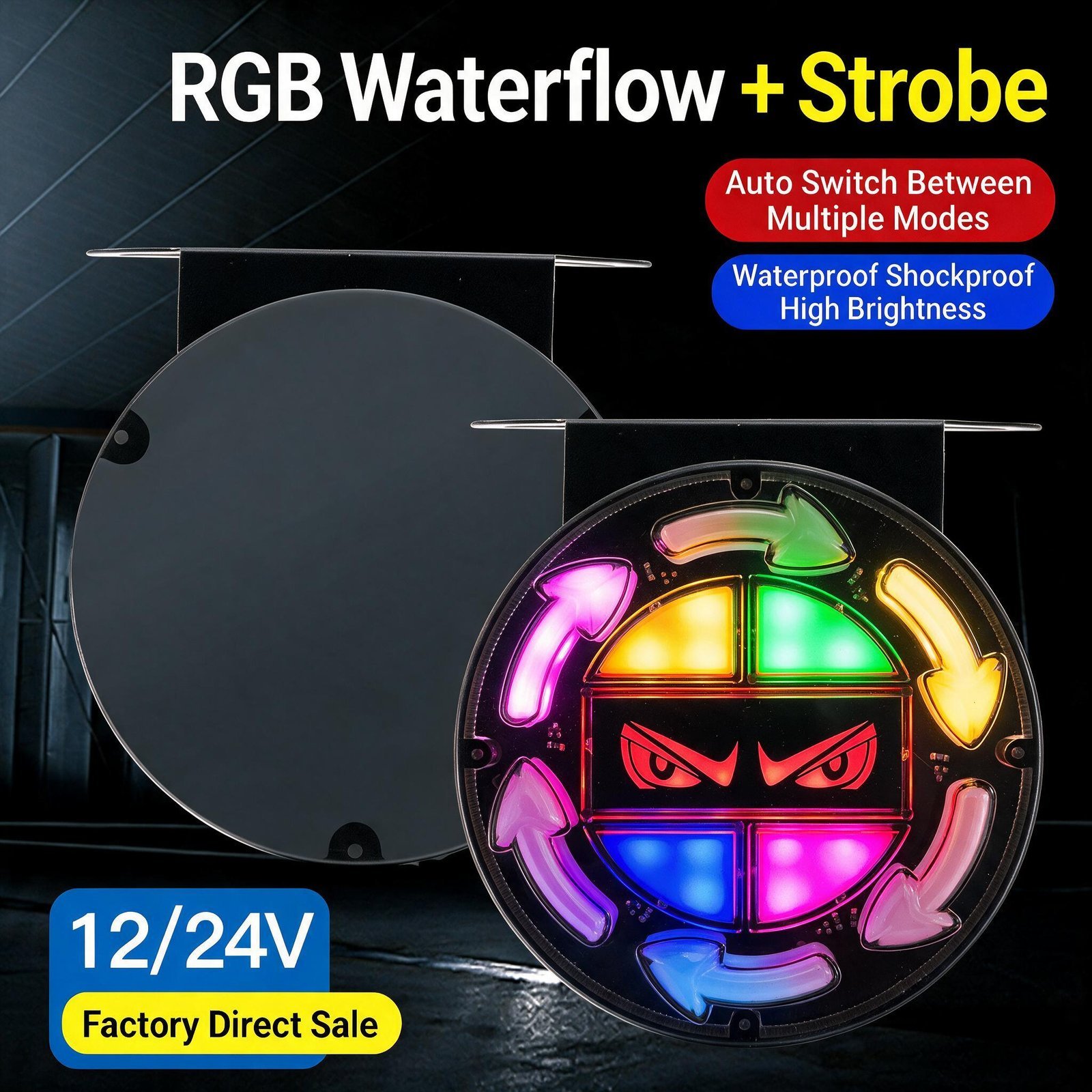 ⁦Feux Arrière LED RGB Séquentiels pour Camion 12V/24V 2 pcs Devile Eye - مصابيح خلفية تحذيرية للشاحنات ملونة (قطعتين)⁩ - الصورة ⁦3⁩