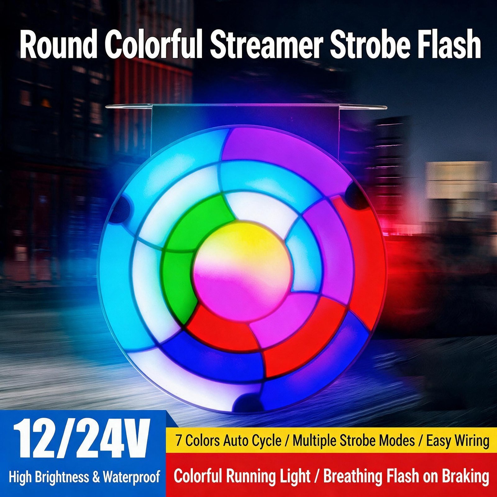 Feux Arrière LED RGB Séquentiels pour Camion 12V/24V 2 pcs Rainbow - مصابيح خلفية تحذيرية للشاحنات ملونة (قطعتين) - الصورة 3