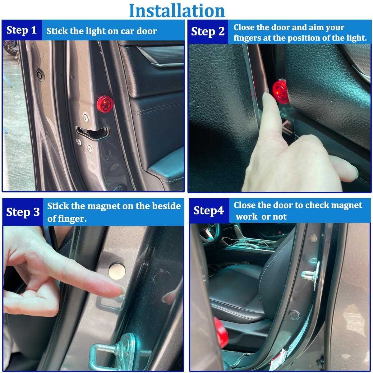 ⁦Feux d'Avertissement LED Sans Fil pour Portes de Voiture Capteur Magnétique 4Pcs - مصابيح تحذيرية لاسلكية لأبواب السيارة مضادة للتصادم⁩ - الصورة ⁦10⁩