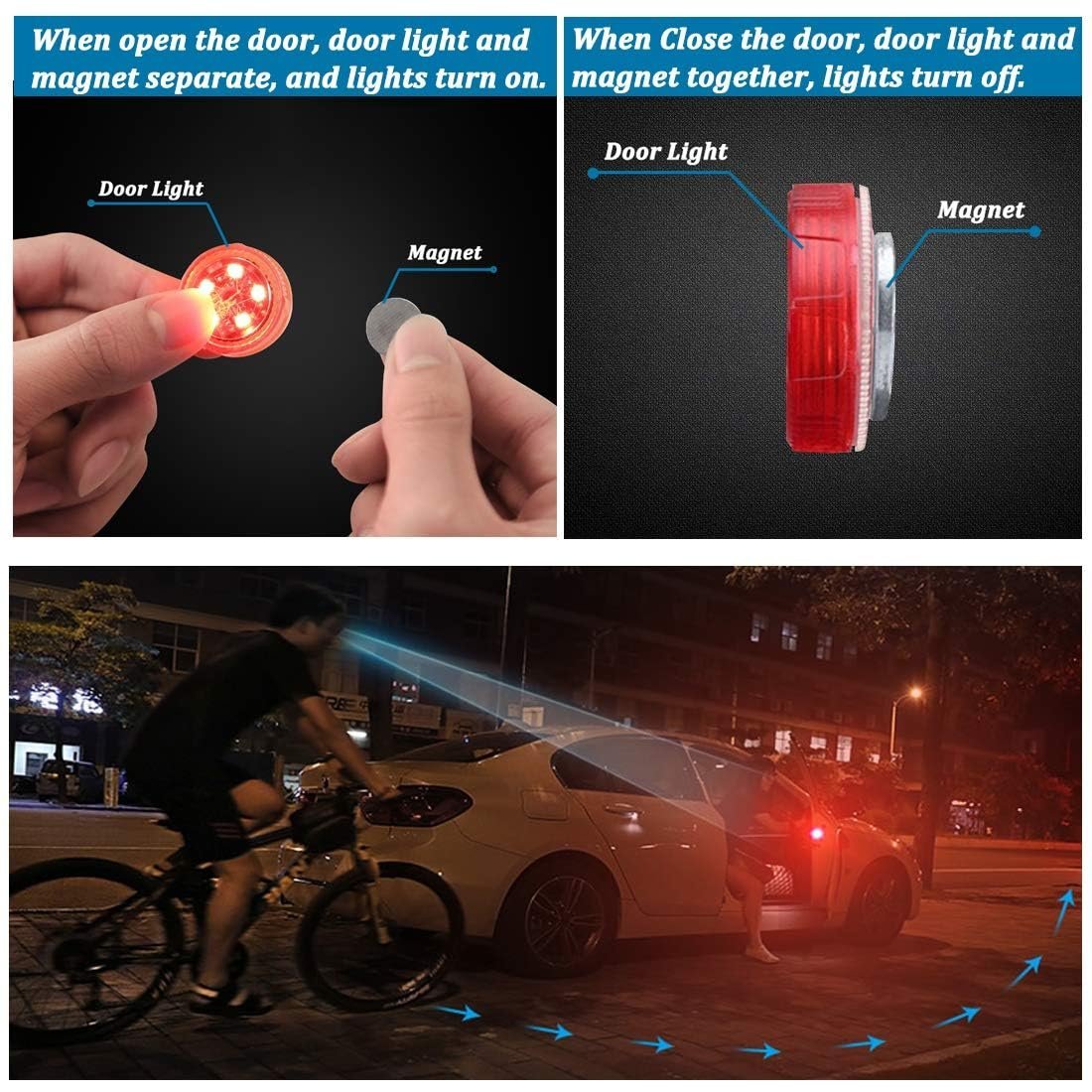 ⁦Feux d'Avertissement LED Sans Fil pour Portes de Voiture Capteur Magnétique 4Pcs - مصابيح تحذيرية لاسلكية لأبواب السيارة مضادة للتصادم⁩ - الصورة ⁦11⁩