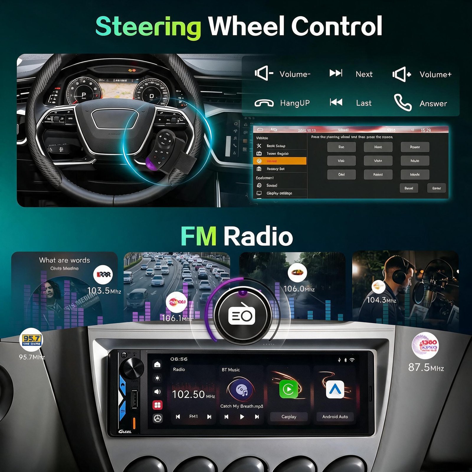 Gazel Autoradio 1Din Écran Tactile 5" IPS - Apple CarPlay et Android Auto Sans Fil Charge Rapide Type-C - راديو سيارة ذكي بشاشة لمس 5 بوصة تدعم و لاسلكيًا" - الصورة 6