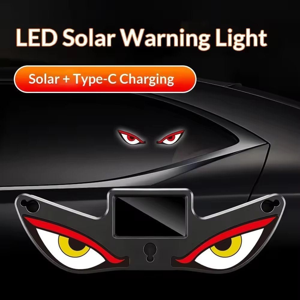 Lampe Signale de Fenêtre Voiture Motif Devil Eye Énergie Solaire et Type-C - مصباح نافذة السيارة ليلي يعمل بالطاقة الشمسية - الصورة 4
