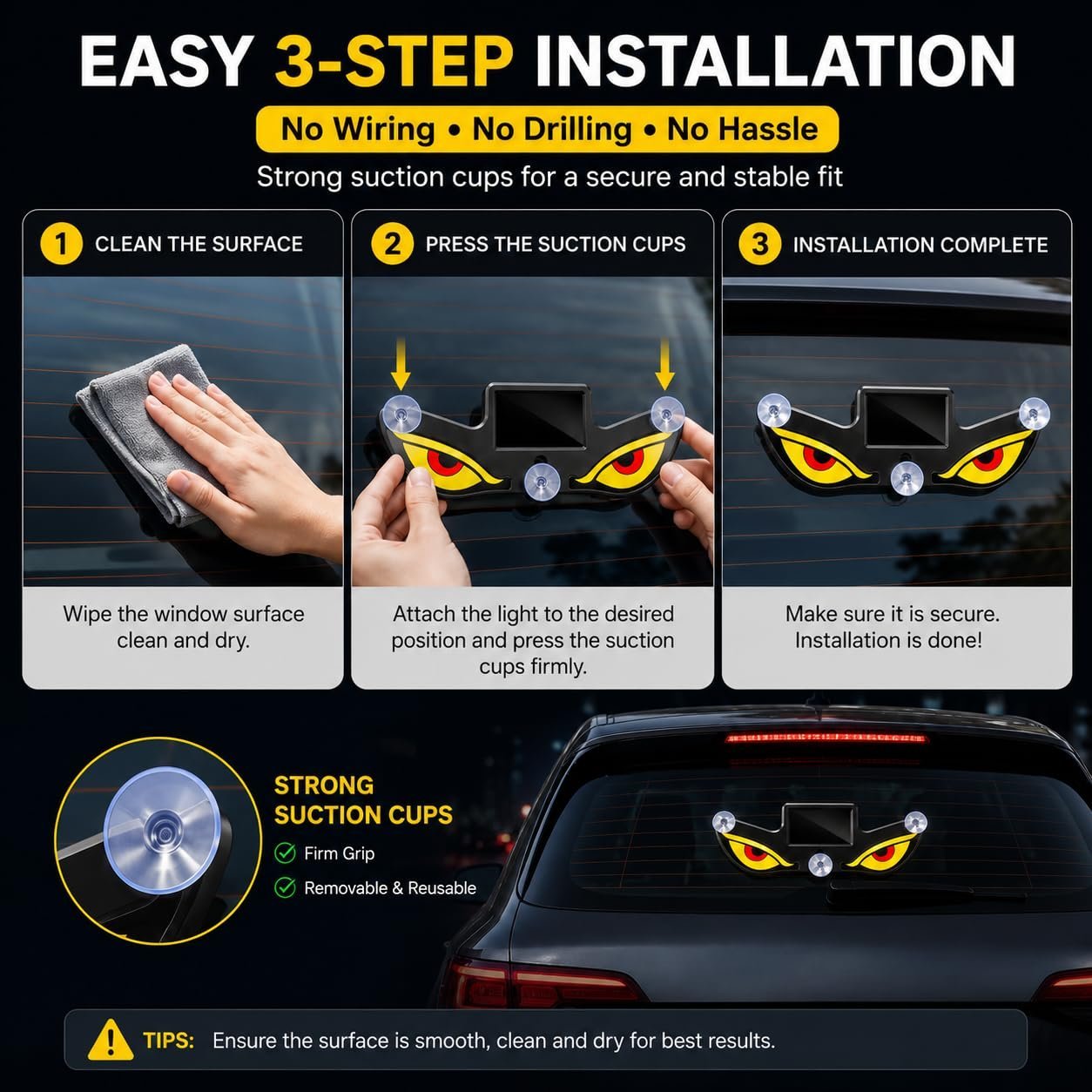 Lampe Signale de Fenêtre Voiture Motif Devil Eye Énergie Solaire et Type-C - مصباح نافذة السيارة ليلي يعمل بالطاقة الشمسية - الصورة 9