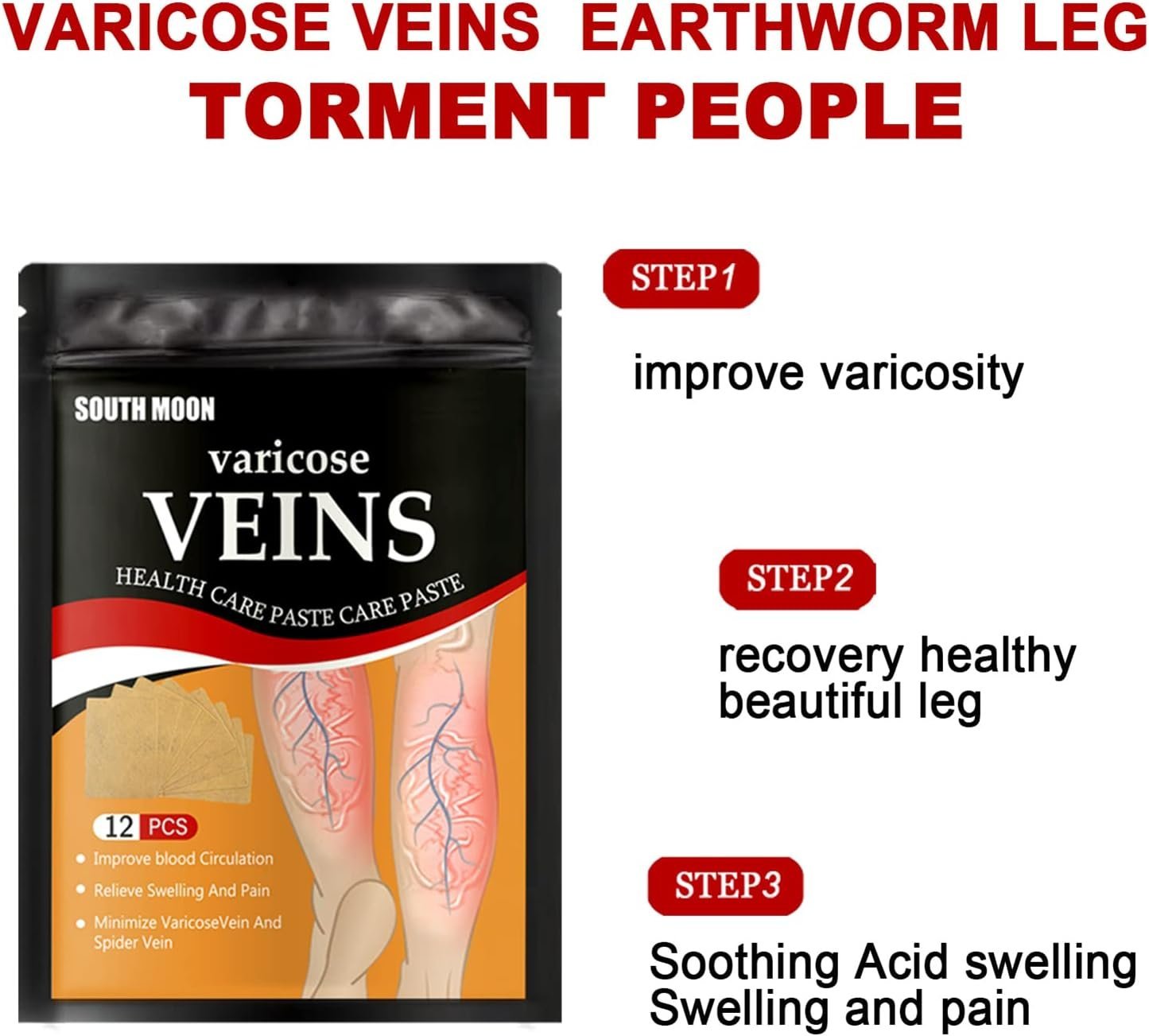 ⁦Patchs Herbales Anti-Varices Soulagement Douleur, Amélioration Circulation 12Pcs - لاصقات الأعشاب الطبيعية لعلاج الدوالي والدورة الدموية⁩ - الصورة ⁦2⁩