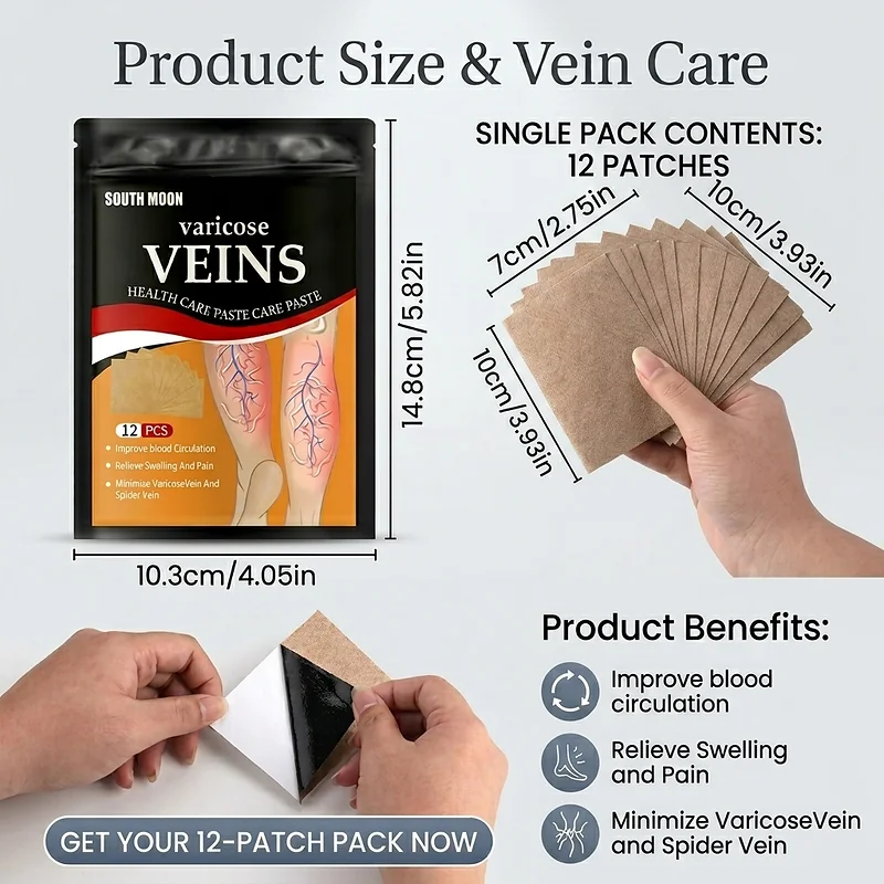 ⁦Patchs Herbales Anti-Varices Soulagement Douleur, Amélioration Circulation 12Pcs - لاصقات الأعشاب الطبيعية لعلاج الدوالي والدورة الدموية⁩ - الصورة ⁦9⁩