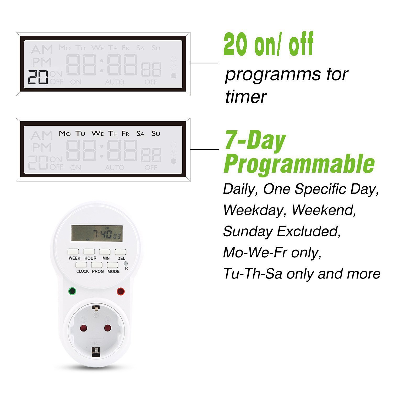 ⁦Prise Programmable Digitale pour Minuterie Électronique Écran LCD 16A 3680W - مقبس مؤقت رقمي ذكي للتحكم التلقائي بالأجهزة⁩ - الصورة ⁦2⁩