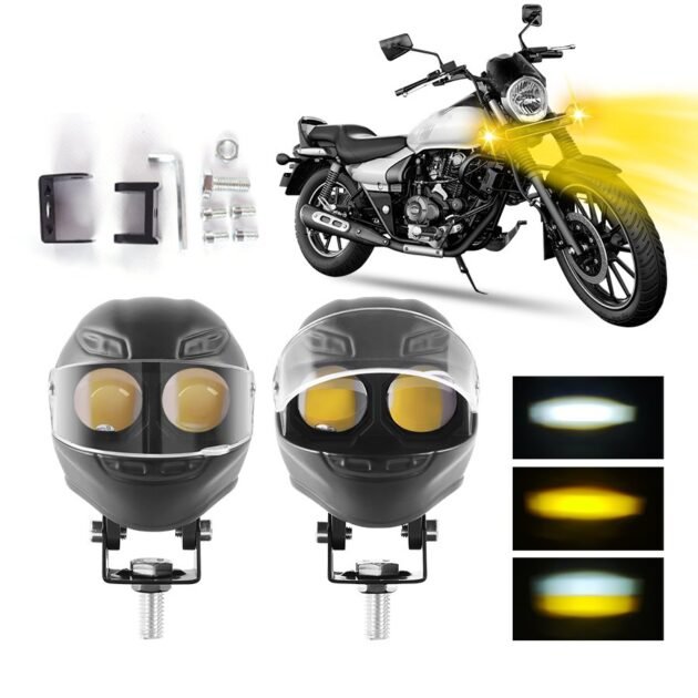 Projecteur LED Auxiliaire pour Moto et Scooter Double Couleur Blanc et Jaune Helmet Design 1Pcs - كشاف إضاءة لدراجات النارية بتصميم خوذة وإضاءة مزدوجة