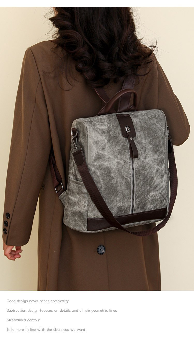 Sac à Dos Femme Antivol en Tissu Vintage avec Fermeture Arrière SACKDS39GR - حقيبة ظهر نسائية كاجوال متعددة الاستخدامات - الصورة 2