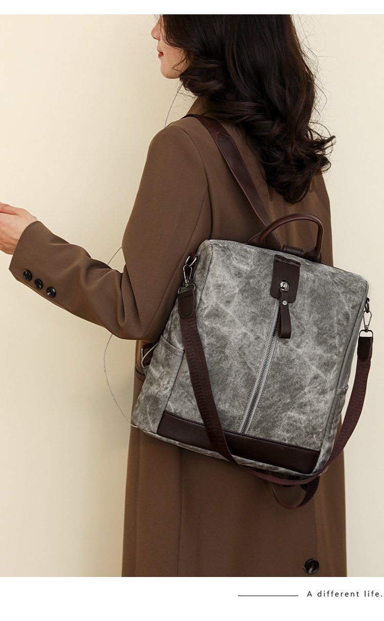 Sac à Dos Femme Antivol en Tissu Vintage avec Fermeture Arrière SACKDS39GR - حقيبة ظهر نسائية كاجوال متعددة الاستخدامات - الصورة 3