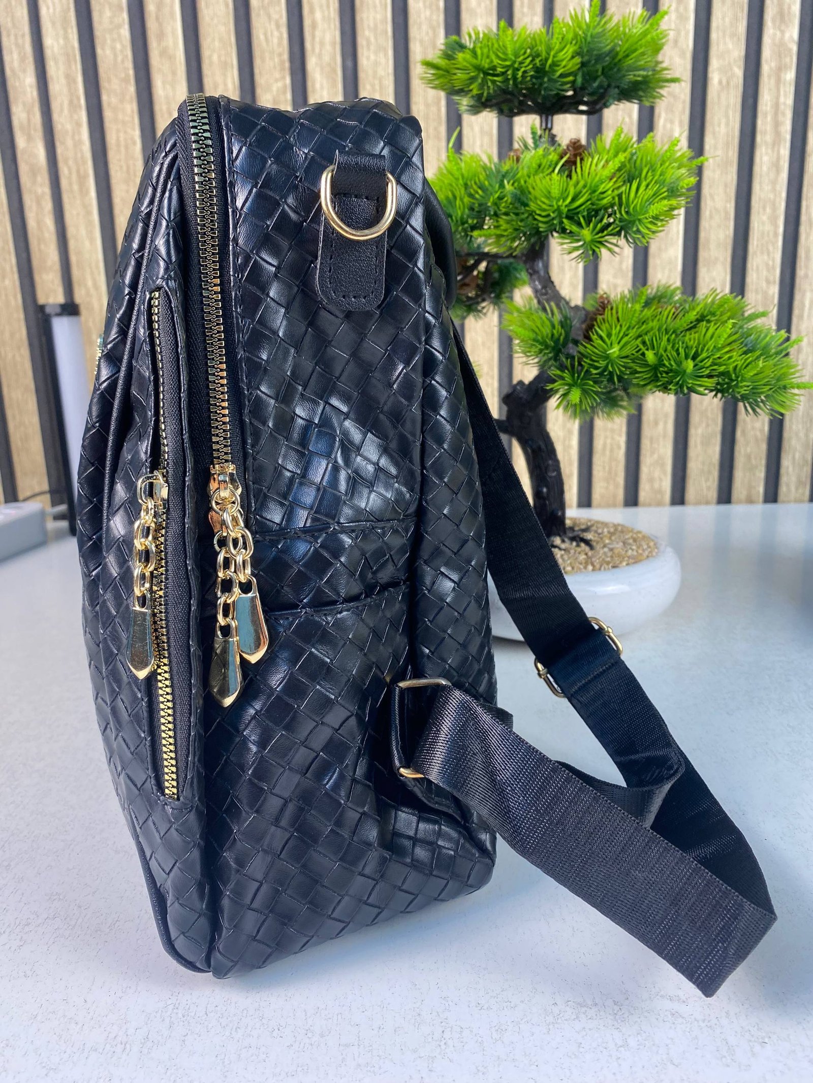 Sac à Dos Femme en Cuir Tressé Élégant avec Ceinture D'Épaule Convertible - حقيبة ظهر جلدية للنساء بتصميم فاخر - الصورة 3