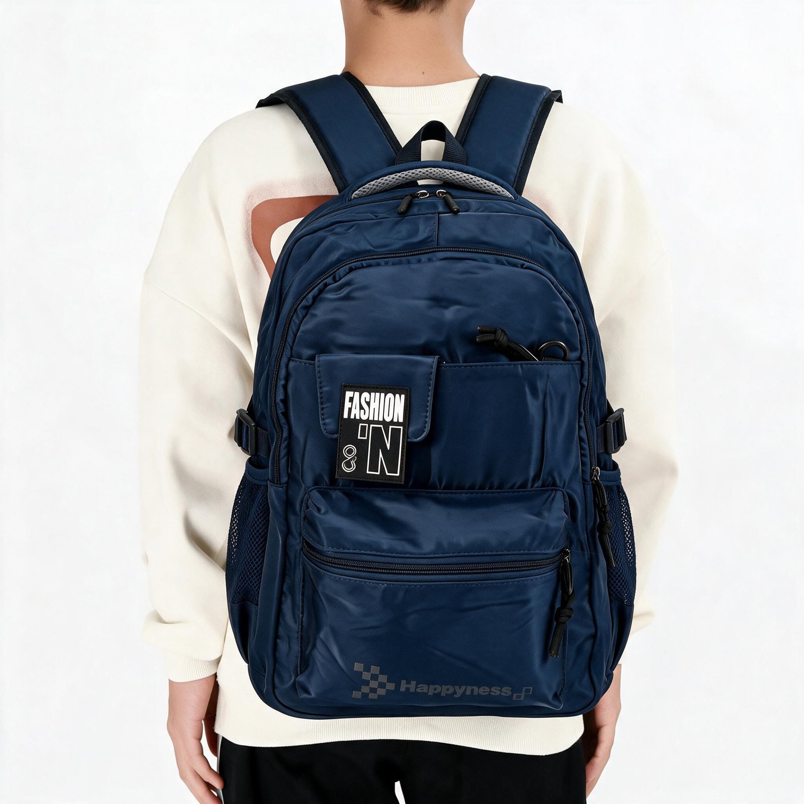 Sac à Dos Multi-Poches et Grand Volume Tissu Résistant Imperméable Style Trendy Bleu SACHM05BL - حقيبة ظهر عصرية متعددة الجيوب - الصورة 3