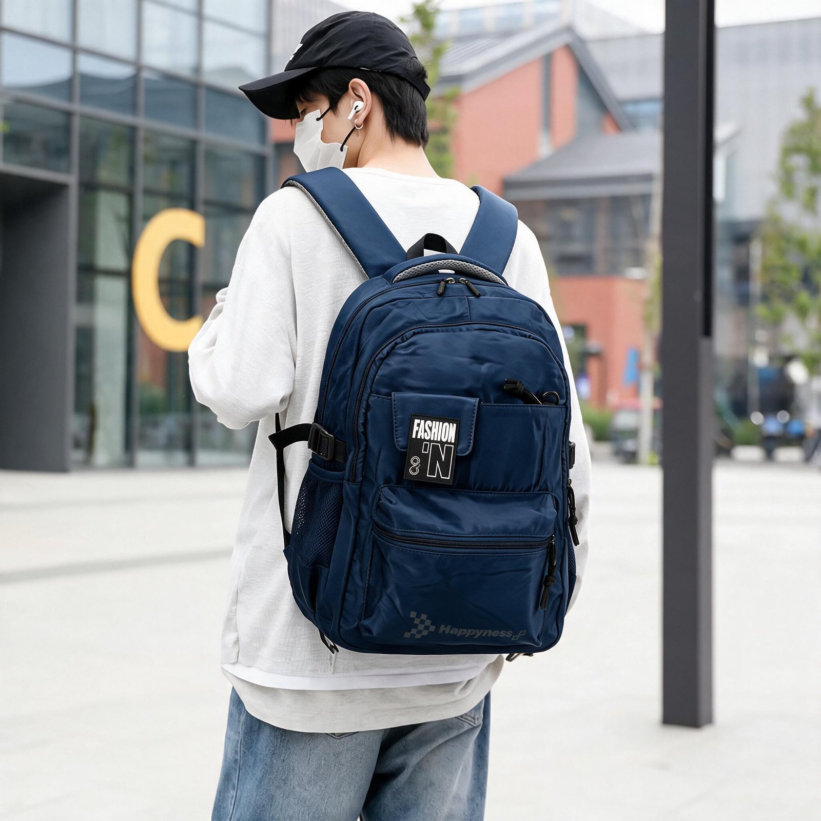 Sac à Dos Multi-Poches et Grand Volume Tissu Résistant Imperméable Style Trendy Bleu SACHM05BL - حقيبة ظهر عصرية متعددة الجيوب - الصورة 4