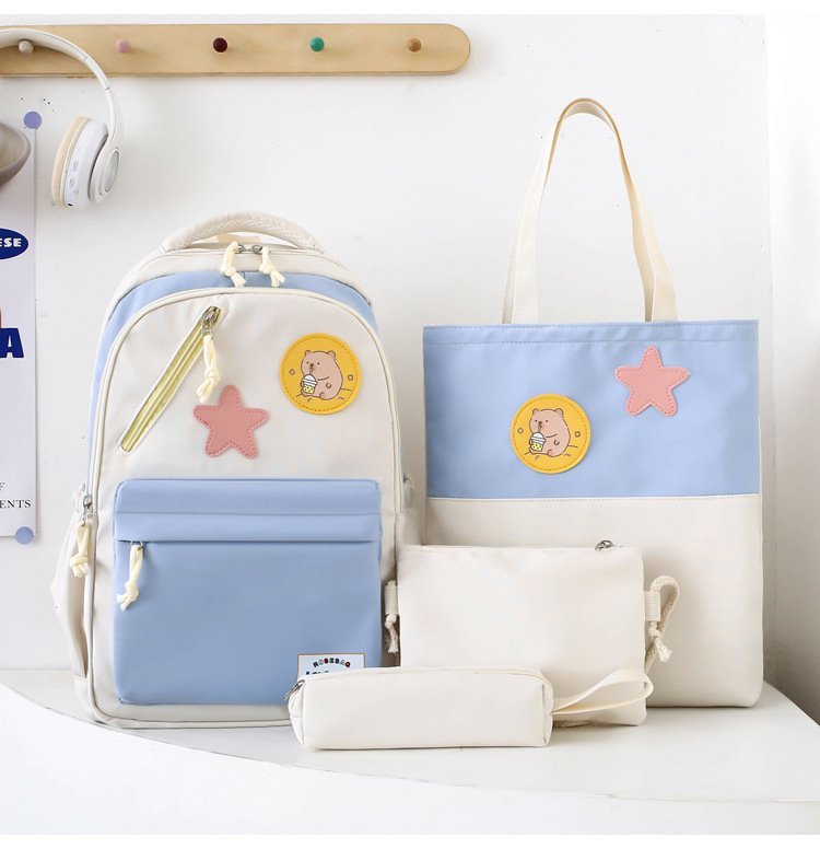 Sac à Dos Multifonctionnel Kawaii Grand Volume Imperméable et Résistant 4Pcs Bleu et Beige SACKDS02B - حقيبة ظهر بعدة قطع بتصميم كاوايي